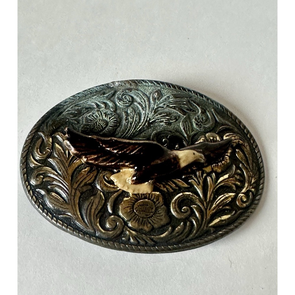 American Bald Eagle Western Cast Metal Belt Buckle Ornate Floral Oval USA